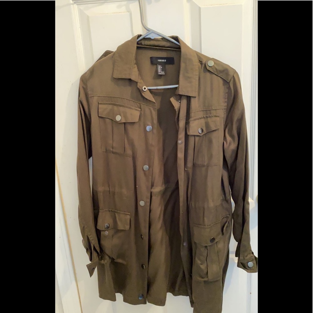 Forever 21 army green drawstring fall jacket